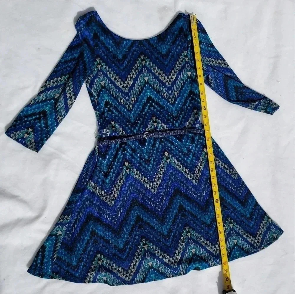 NWT Lily Rose Dress Teal/ Tan/Blue Mini Dress Medium - Picture 10 of 11